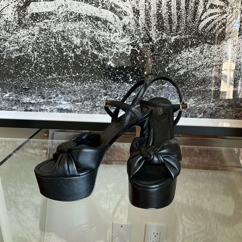 Michael Kors Black Leather Knotted Platform Sandals 6.5